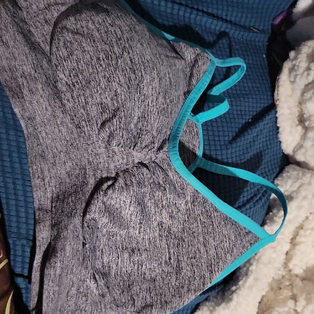 Gray Sports Bra with Teal Trim